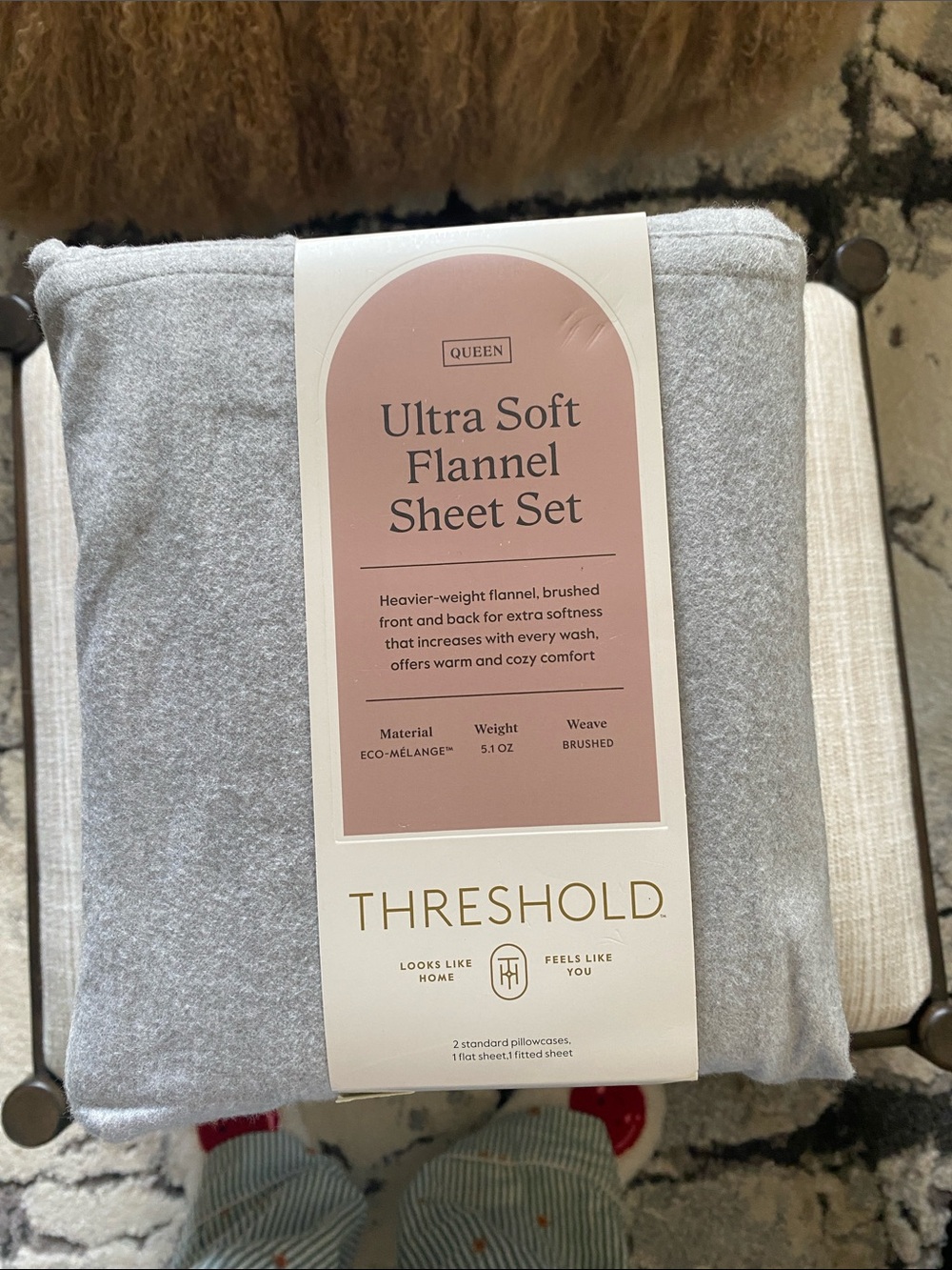 NWT Threshold Ultra Soft Flannel Sheet Set - Light Gray